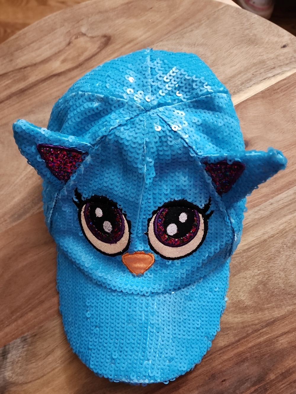 Justice Girls Blue Sequin Owl Baseball Cap Hat with Ears